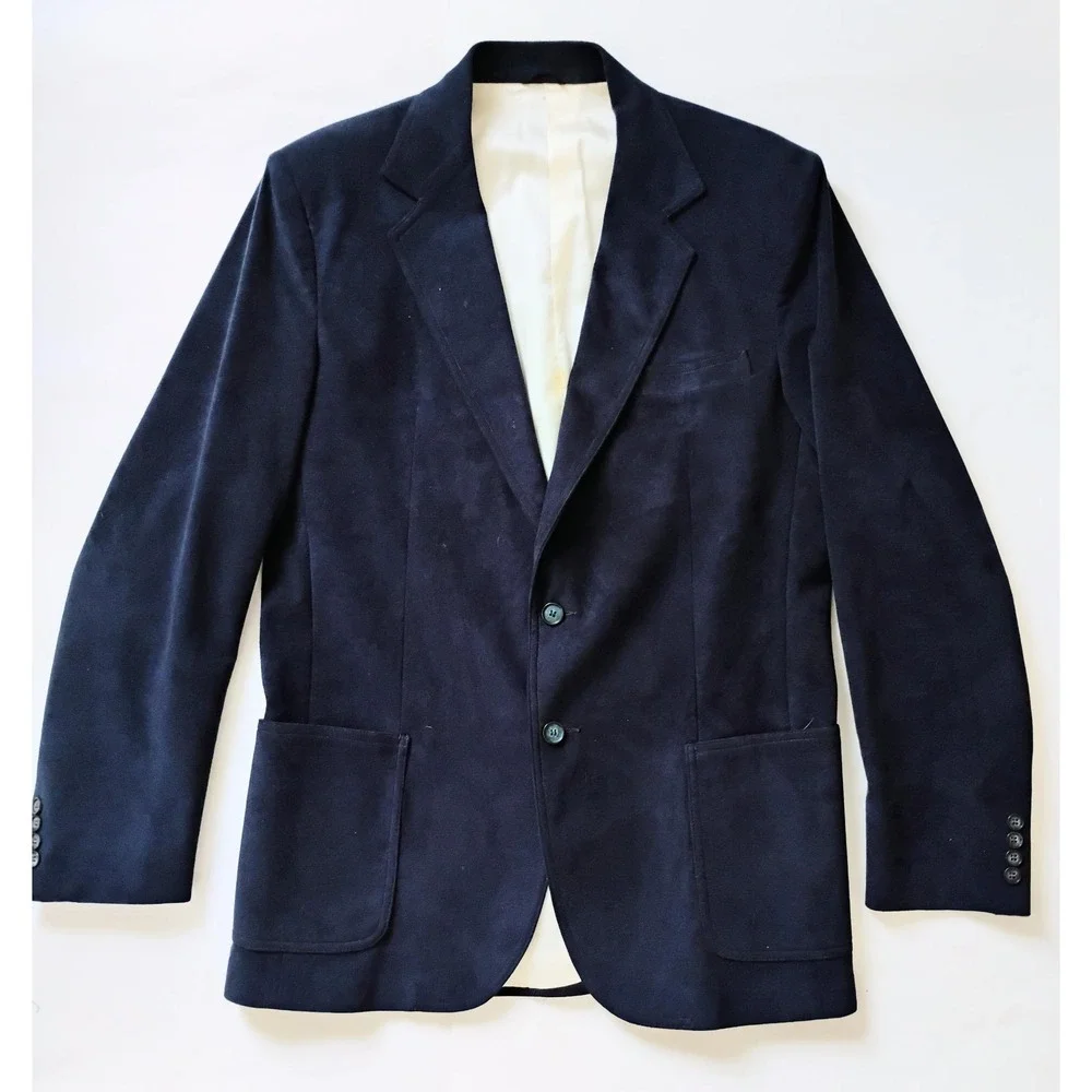 Vintage Lakeland Blazer Mens 42 Long Navy Blue Ultrasuede Sport Coat Made in USA